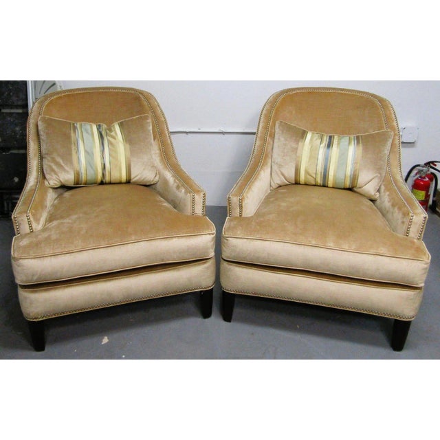 Pair of Century Furniture Velvet Upholstered Nail Head Lounge Chairs and Pillows This pair of Century Furniture...