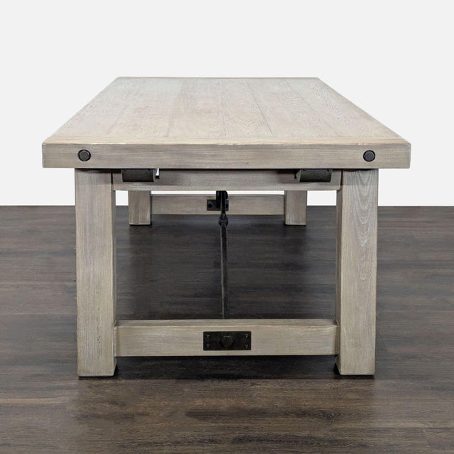 2010s Pottery Barn Benchwright 7-Piece Rustic Wood Dining Set With Chairs For Sale - Image 5 of 12