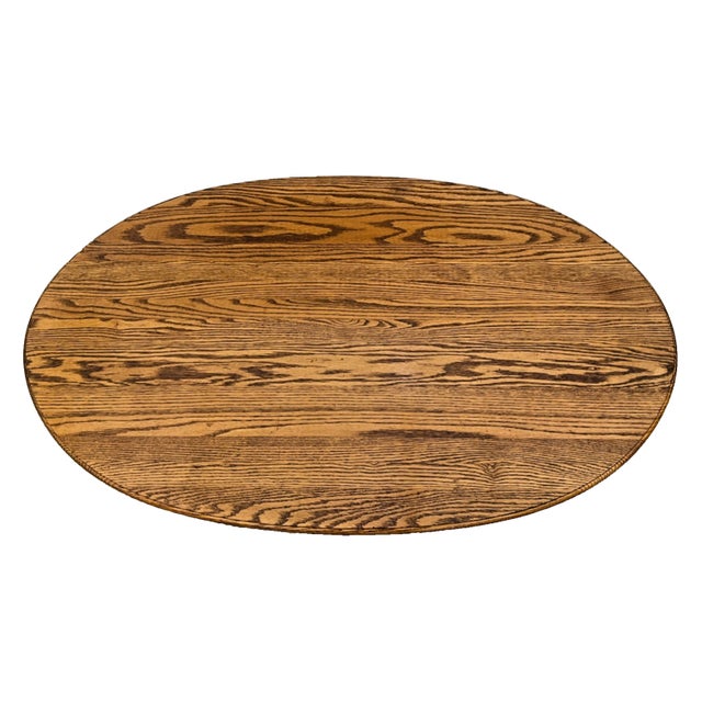 Oval Coffee Table Tiger Oak, Center Drawer, Shelf, Empire Style, Made by Heirloom Enterprises Inc. For Sale - Image 4 of 12