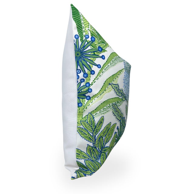 Art Deco Protea Floral Pillow Cover in Green and Blue, 22x22 Pillow For Sale - Image 3 of 4