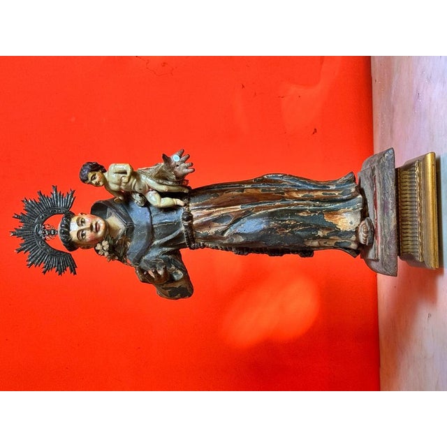 Baroque Hispano-Colonial School Saint Anthony of Padua with the Child, 17th Century For Sale - Image 3 of 11