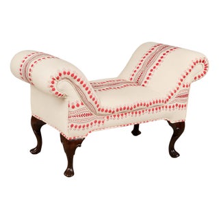 Early 20th Century Roll Arm Bench With Etamine Embroidered Fabric For Sale
