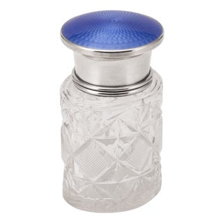 20thc English Silver, Guilloché Enamel & Cut Crystal Jar, London 1929 For Sale