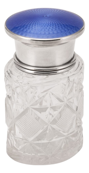20thc English Silver, Guilloché Enamel & Cut Crystal Jar, London 1929