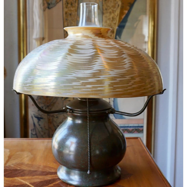 Metal Circa 1900 Tiffany Studios Damascene and Bronze Table Lamp For Sale - Image 7 of 11