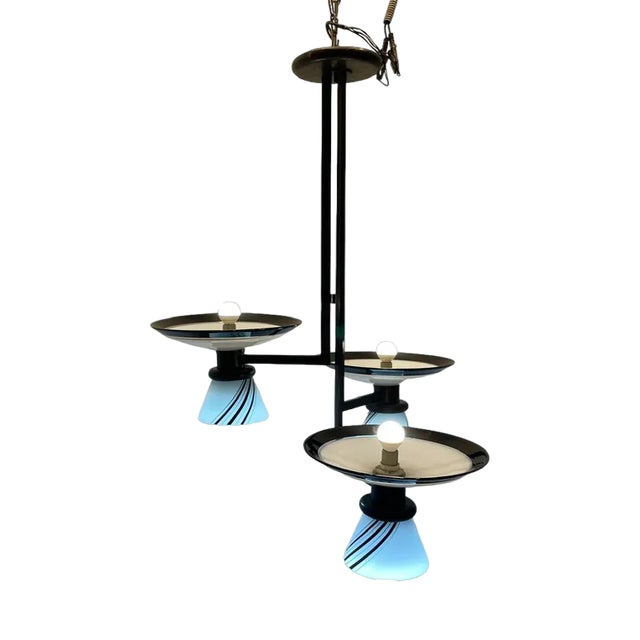 Architectural Black and White Pendant Light, 1980s For Sale