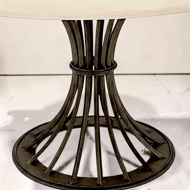 1980s Modern Kreiss Trieste Collection 60" Round Travertine & Wrought Iron Center or Dining Table For Sale - Image 5 of 14