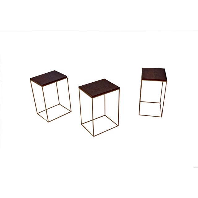 2020s Walnut and Brass Side Tables Small For Sale - Image 5 of 9