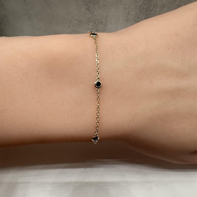 Black Diamond Station Bracelet in 14kt Yellow Gold – 0.25ctw, 7in, New For Sale - Image 4 of 4