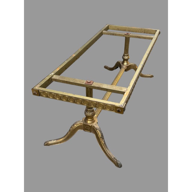 Stone Vintage Marble Top Coffee Table W/ Brass Base Hollywood Regency Neoclassical For Sale - Image 7 of 8