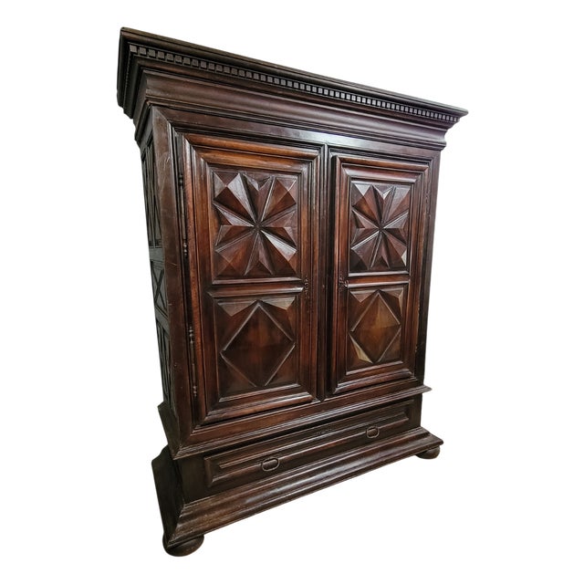 Louis XIII Molded Walnut Wardrobe with Diamond Points, 17th Century For Sale