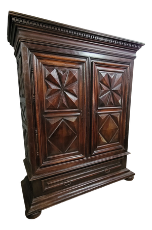 Louis XIII Molded Walnut Wardrobe with Diamond Points, 17th Century