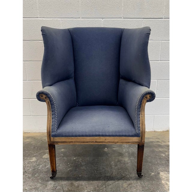 Vintage Ralph Lauren Hepplewhite Chair in a deconstructed style with exposed frame and construction. The chair has indigo...
