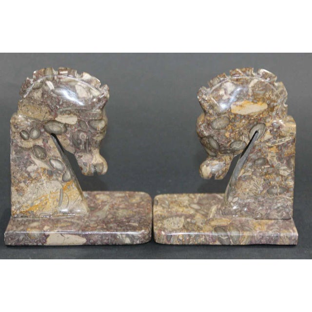 Brown Art Deco Brown Onyx Horse Head Bookends - A Pair For Sale - Image 8 of 13