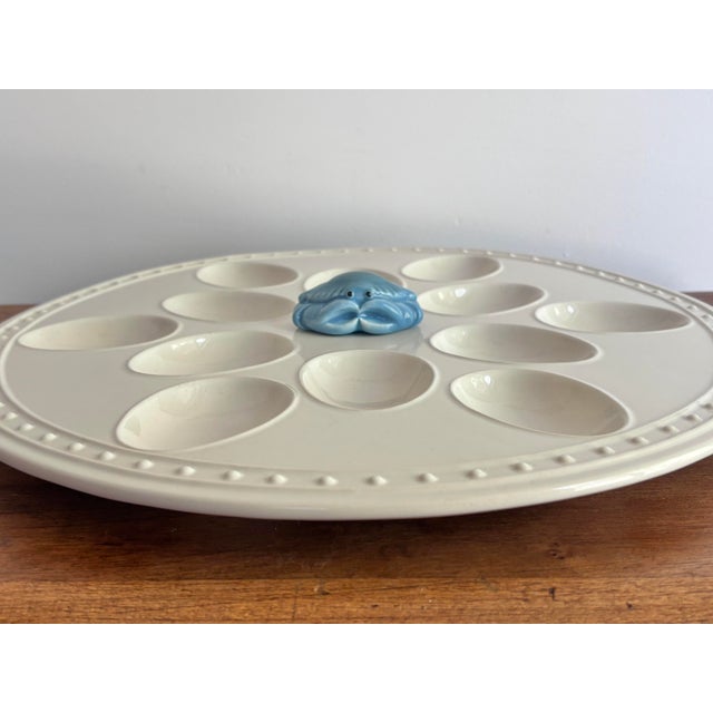 Coastal egg platter with blue crab in center. Charming and fun. . Please see condition details noted. Most items found at...