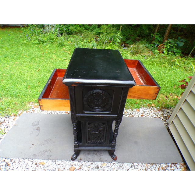 Antique Carved Black Ebonized Aesthetic Movement Victorian Entry Table For Sale - Image 10 of 18
