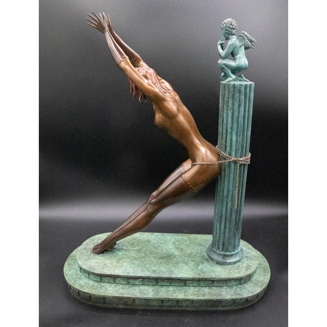 Art Deco 1980s Erté - Prisoner of Love - Signed & Numbered Art Deco Bronze Sculpture - 15" H For Sale - Image 3 of 10