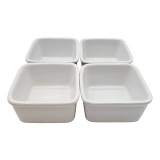 Set of 4 Square White Ceramic Ramekins – 8 Oz Baking Dishes for Soufflé or Crème Brûlée For Sale