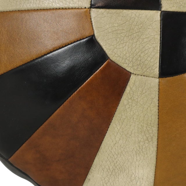 Vintage Round Patchwork Cushion in Double-Sided Faux Leather, 1960s For Sale - Image 12 of 16