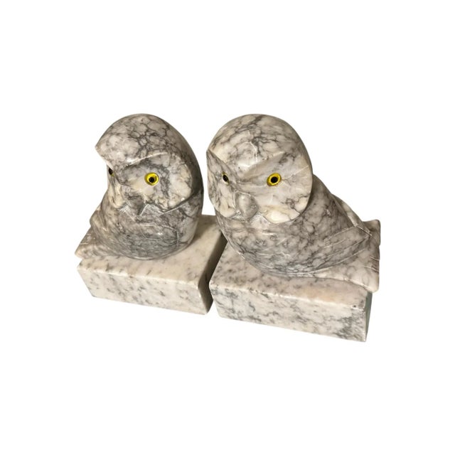 1950s 1950s Hand Carved Alabaster Owl With Glass Eyes Bookends- a Pair For Sale - Image 5 of 10