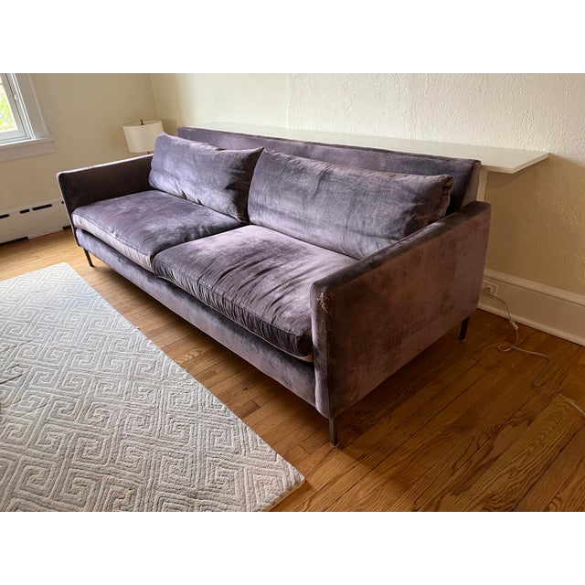 Contemporary Abc Carpet & Home Purple Velvet Sofa For Sale - Image 3 of 6