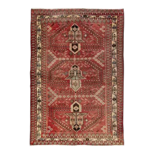 Vintage Handmade Persian Red Geometric Wool Rug 4'2" X 6'4"