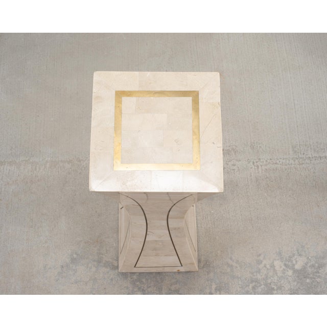 Late 20th Century Tessellated Stone Brass Pedestal Stand Maitland Smith Style For Sale - Image 5 of 18