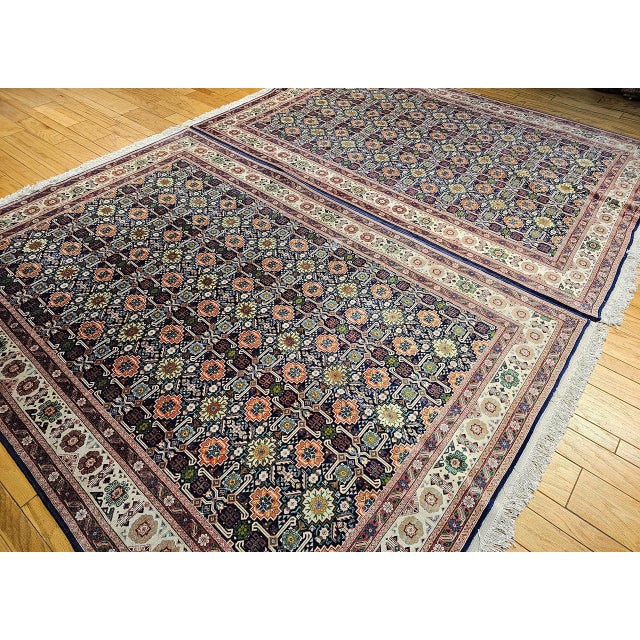 Vintage Persian Tabriz Afshan Rug, Hand-Knotted Wool, Allover Caucasian Shirvan Pattern, Navy & Ivory, 7x10 For Sale - Image 9 of 18