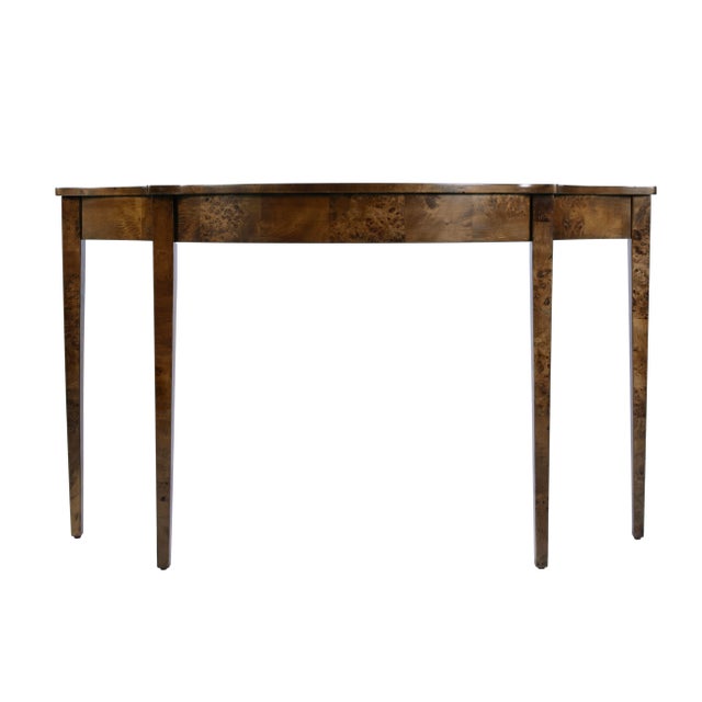 Spritely Home Accent Furniture Chester 54 in. W Demilune Wood Traditional Console Table, Traditional Burl For Sale - Image 4 of 8