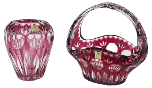 German Crystal Vase and Basket, 1960s, Set of 2