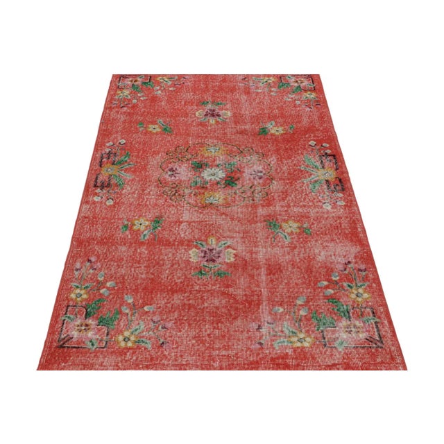 Art Deco 1960s Vintage Zeki Müren Rug in Red With Floral Patterns For Sale - Image 3 of 7