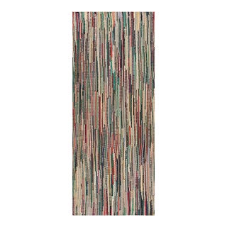 1930s Multicolor Stripe Folk Art Antique American Braided Rug 4'6" X 11'6" Wool Carpet For Sale