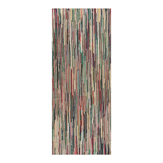 1930s Multicolor Stripe Folk Art Antique American Braided Rug 4'6" X 11'6" Wool Carpet For Sale