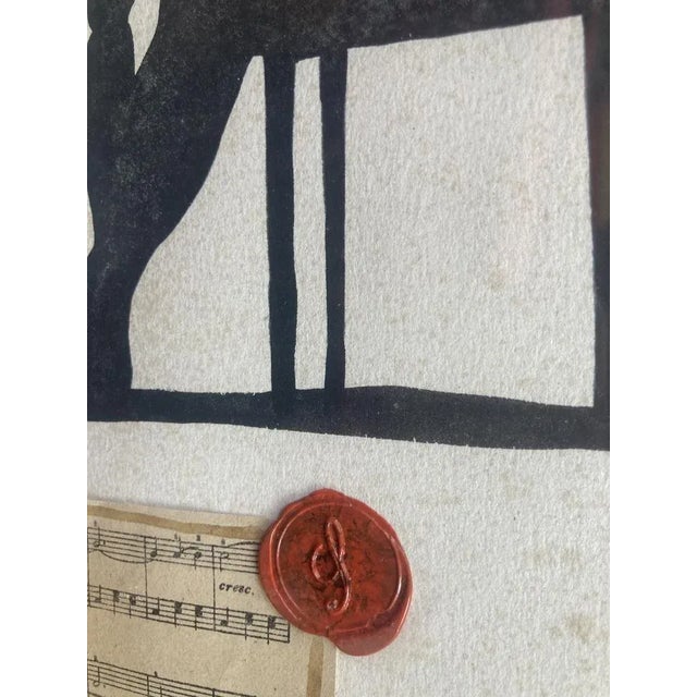 Italian Artist, Musician Silhouettes, Mixed Media Paintings on Paper, Framed, 1950s For Sale - Image 5 of 12