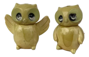 Antique Early 20th Century Celluloid Tiny Owl Figurines - a Pair