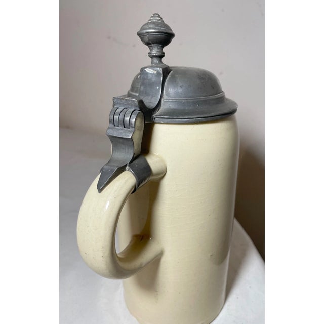 Antique 1Ltr. Early 1800's German Pottery Pewter Lidded Beer Stein Mug Tankard For Sale - Image 11 of 13