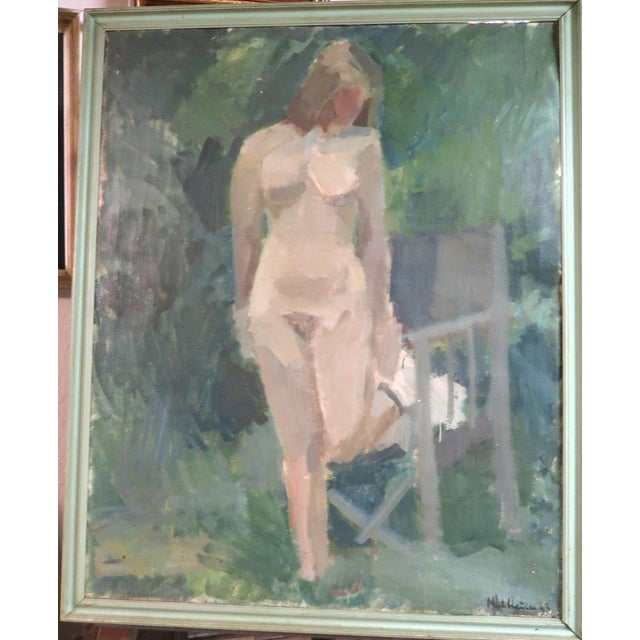 Early 20th Century Huge Standing Nude Signed Oil Painting For Sale - Image 4 of 7