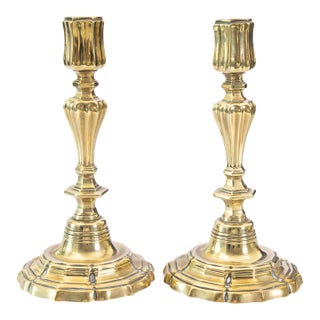 Antique Art Nouveau English Brass Candlesticks - A Pair For Sale