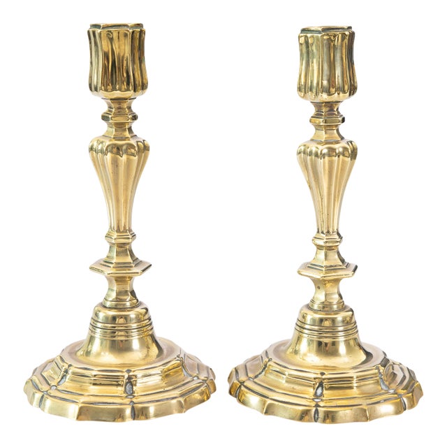 Antique Art Nouveau English Brass Candlesticks - A Pair For Sale
