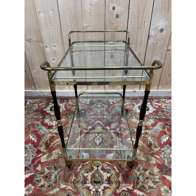 Metal Vintage Serving Cart in Brass and Glass, 1950s For Sale - Image 7 of 8