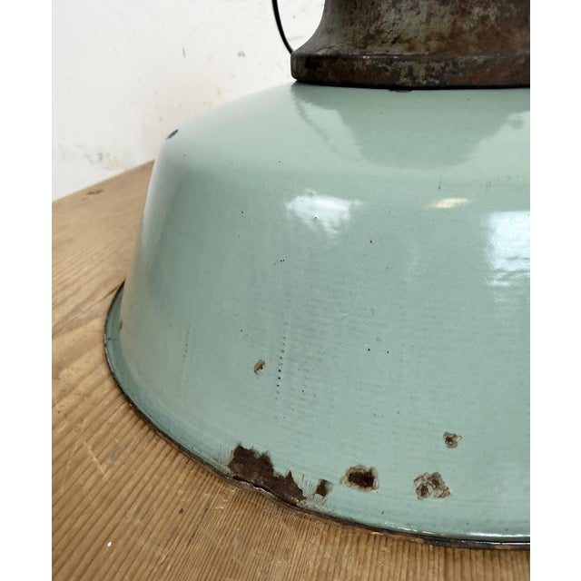 Industrial Petrol Enamel Factory Lamp with Cast Iron Top, 1960s For Sale - Image 14 of 18