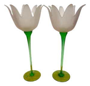 Large Italian Murano Glass Figural Tulip Vases / Candlesticks - a Pair