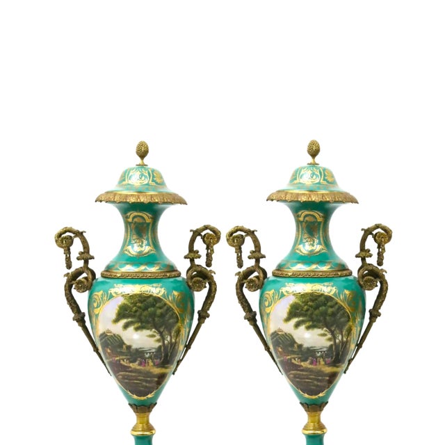 Pair of Large / Impressive 19th Century French Ormolu Mounted Sèvres Porcelain Urns For Sale In New York - Image 6 of 13