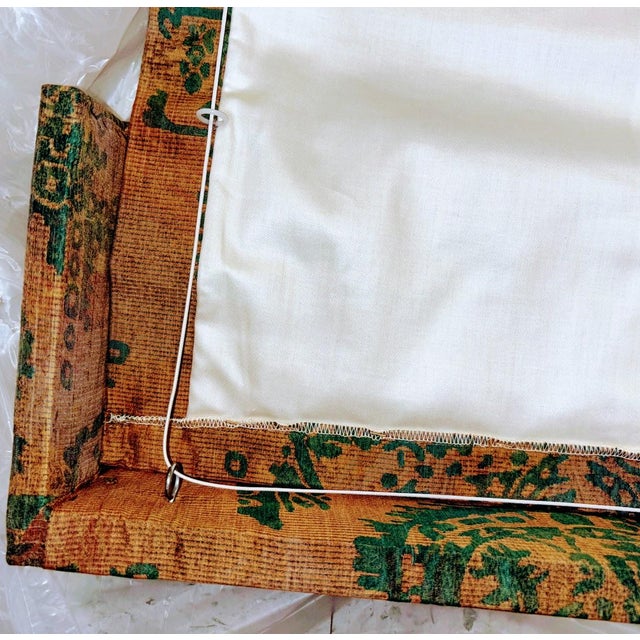 Custom Silk Jacquard Roman Shades & Upholstered Cornices (Pair), Attributed to Old World Weavers / Scalamandré, 63" W × 80" H For Sale - Image 4 of 9