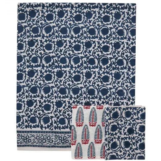 Indian Lotus King Blue Fitted Sheet For Sale - Image 3 of 5