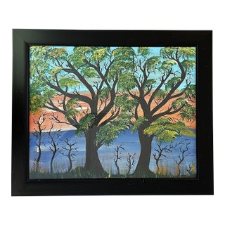 Original Signed and Framed Primitive Outsider Art Acrylic Painting on Canvas For Sale
