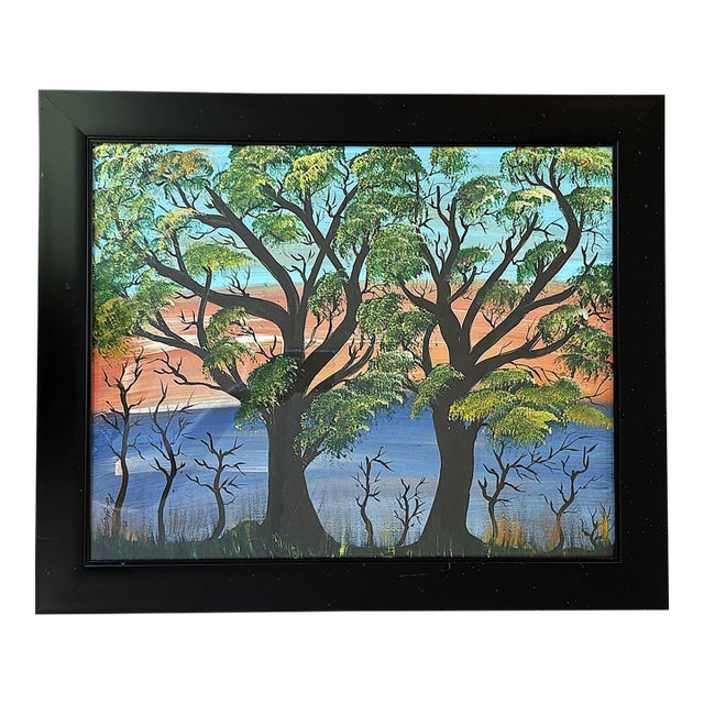 Original Signed and Framed Primitive Outsider Art Acrylic Painting on Canvas For Sale
