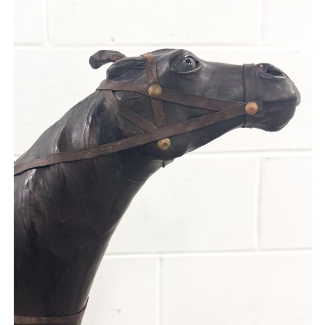 Mid 20th Century Rare 30” W Vintage Equestrian Leather Horse W/Saddle Statue For Sale - Image 5 of 13