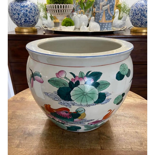 Absolutely lovely vintage mid-twentieth century fish bowl / planter with brightly-decorated panels on all sides. Beautiful...