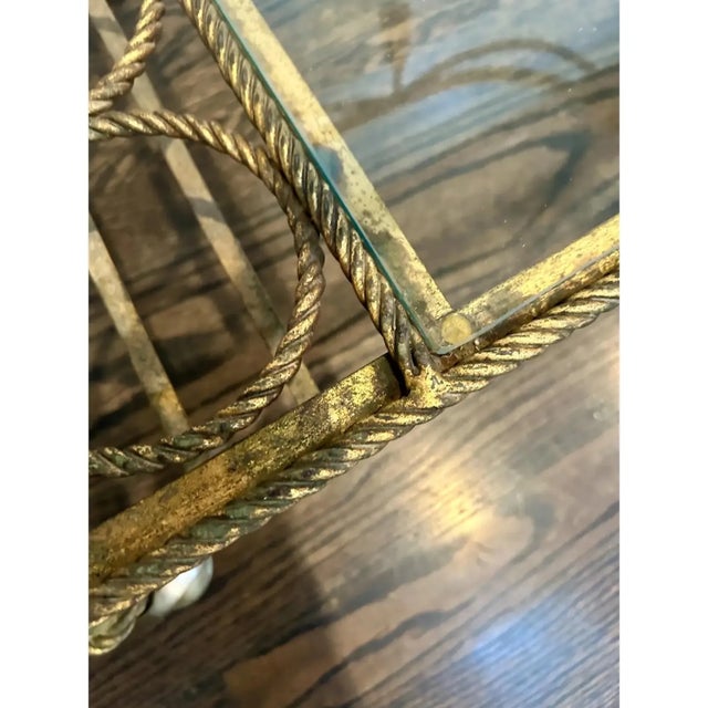Vintage Italian Gilt Metal Tole Rope & Tassel Bar Cart For Sale In Kansas City - Image 6 of 7